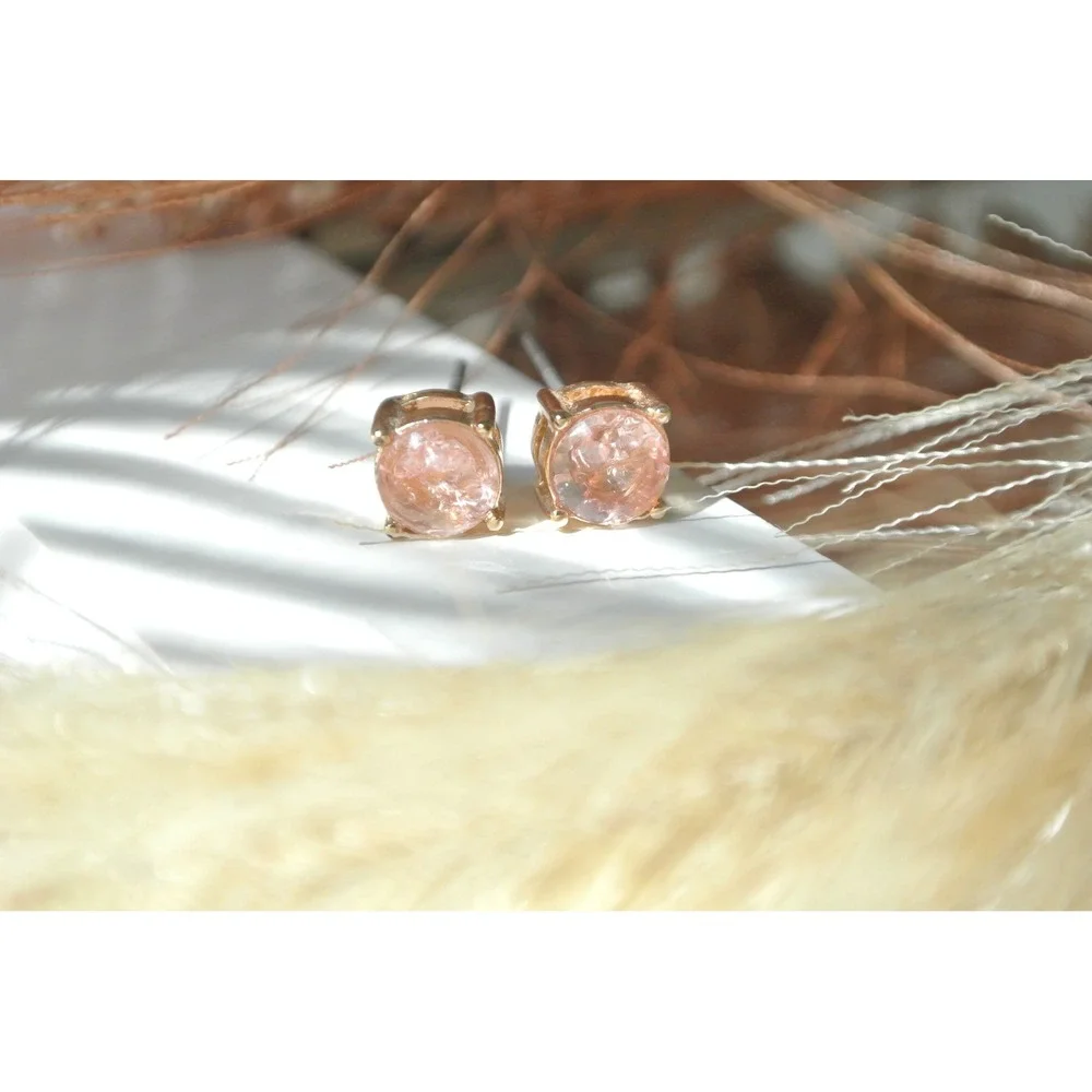 Kate Spade Peach Pink Faceted Stone Gold Tone Stud Earrings OS